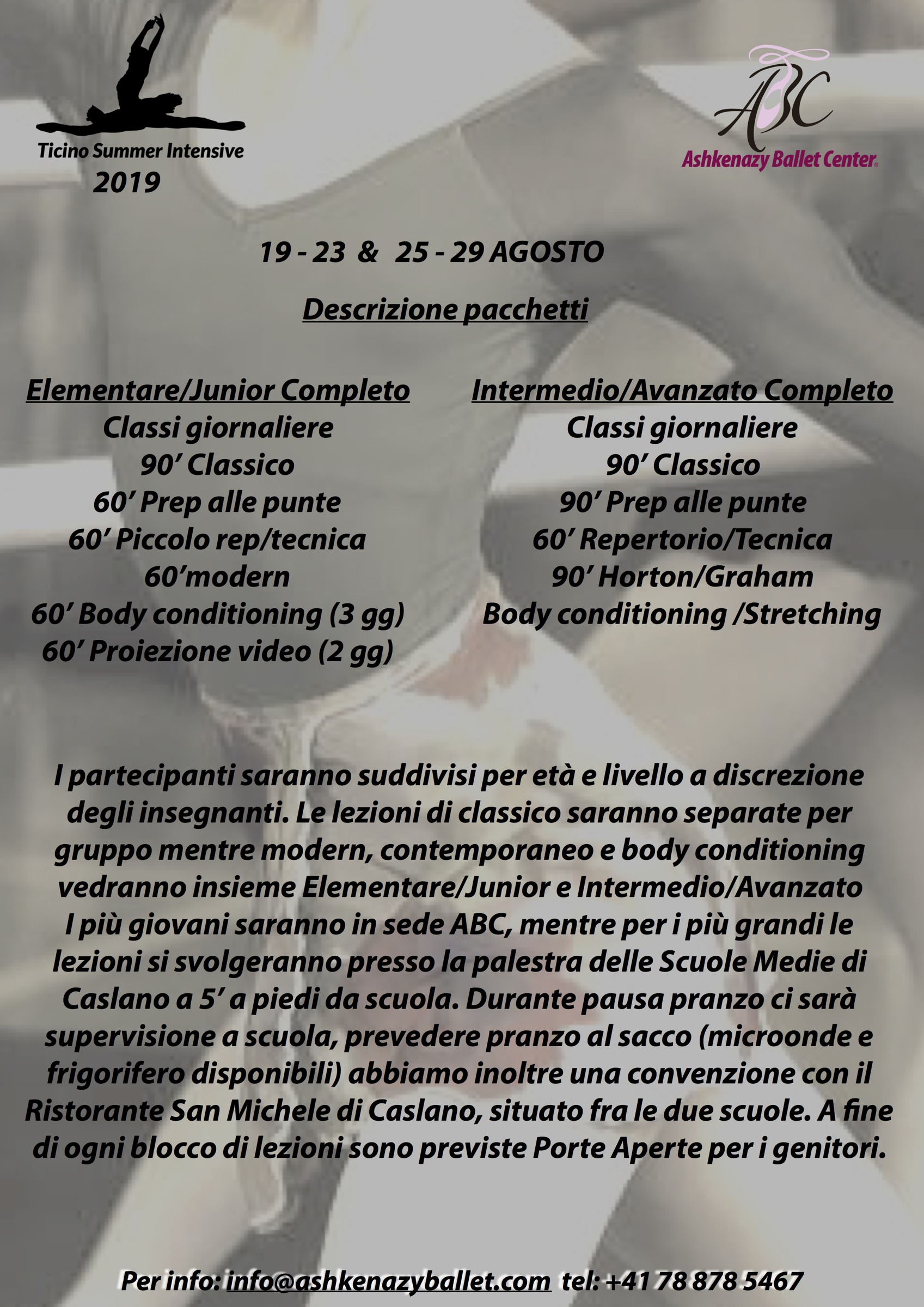 Fotografia o locandina originale: Ticino Summer Intensive 2019 - Scopriamo i Nostri Insegnanti e gli orari